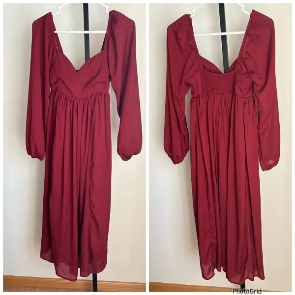 Abercrombie & Fitch Burgundy Long Sleeve MIDI Dress - Image 2
