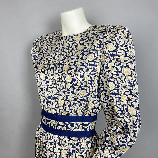 Vintage Dress 80s Long Sleeve Pencil Officecore Puff Sleeves Floral High‎ Neck - Image 11