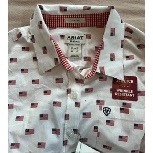Ariat Real Kirby Stretch Shirt Womens Medium White American Flag Print NWT - Image 9