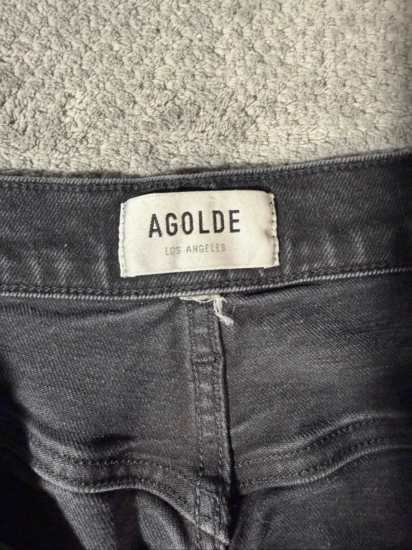 AGOLDE Size 31 High Rise Straight Leg Jeans Washed Black Button Fly Cuffed Hem - Image 8
