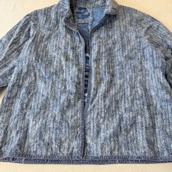 Handmade Patchwork Jacket Women L Blue Quilted Rag Style Artisan Boho Chore Coat - Image 11