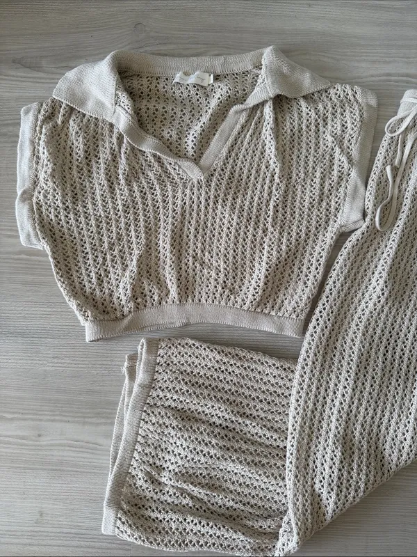 Beige Botany Cream Crochet Top & Skirt - Image 3