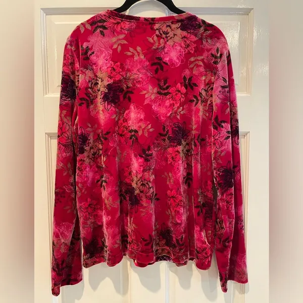 White‎ Stag Floral Print Long Sleeve Velvety Pullover Blouse Red Size Xl - Image 5
