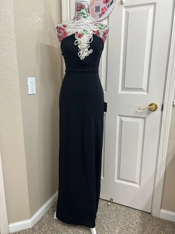 Lulus Striking Aura Black Pearl Strapless Mermaid Maxi Dress - Image 2