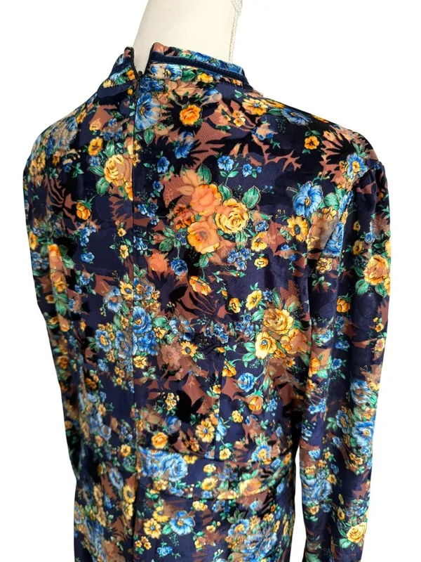 DALIA MACPHEE High Neck Velvet Floral Long Sleeve Dress Size XL - Image 11