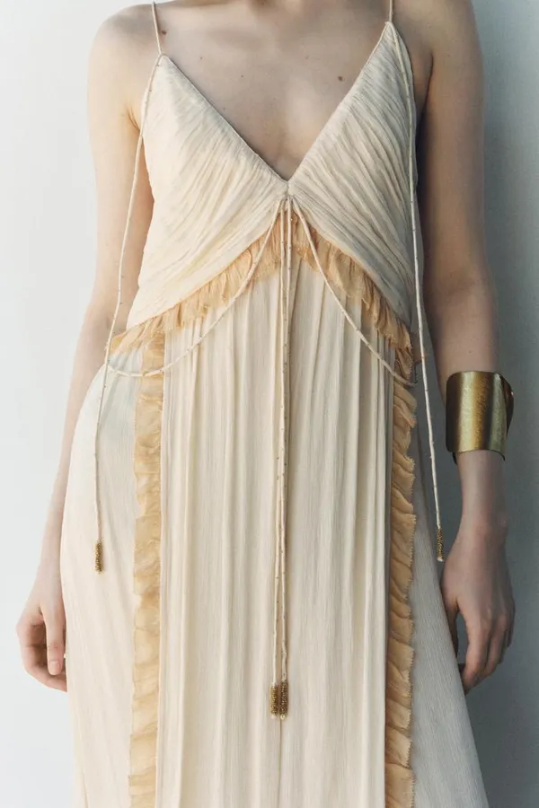 Zara Cream Maxi Dress long flowy bohemian summer casual vacation sundress wedding - Image 6