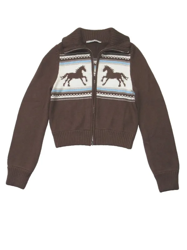 NWT Abercrombie & Fitch Western Horse Cardigan in Brown Crop Sweater XS - Image 4