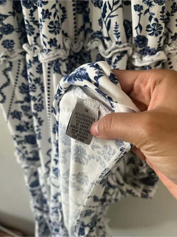 Blue White Floral Smocked Maxi Dress 1X Cottagecore Euro Summer Coastal Vacation - Image 5