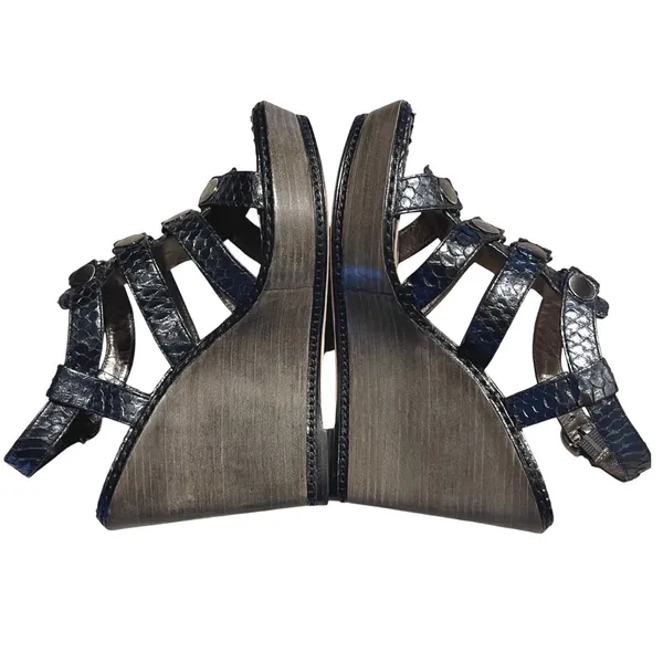 Coach Mallory Wedge Sandal Womens 6.5 Black Metallic Snakeskin Studded Gladiator - Image 3