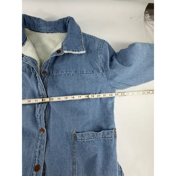 BP Reversible Denim Faux Shearling Jacket Blue Ivory Button Front Womens XL - Image 2