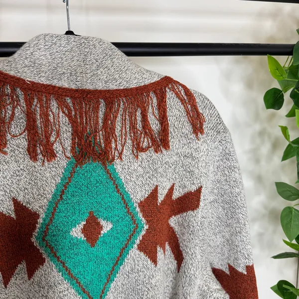 Wrangler Boho Western Aztec Print Fringe Belted Cardigan size XL - Image 10