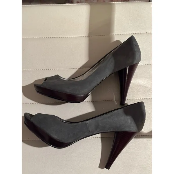 Style Co Peep Toe Heels Gray Suede Platform Chunky Heel Shoes Womens Size‎ 10M - Image 5