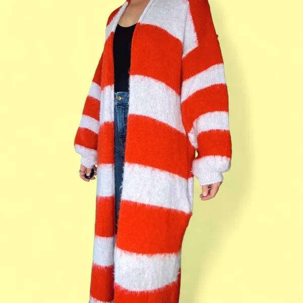 Free People Stripes Mantra Poppy Ice Combo Wool Oversized Long Cardigan - Image 7