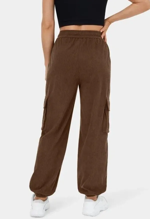 Halara Mid Rise Drawstring Side Pocket Corduroy Casual Cargo Joggers Brown S - Image 2