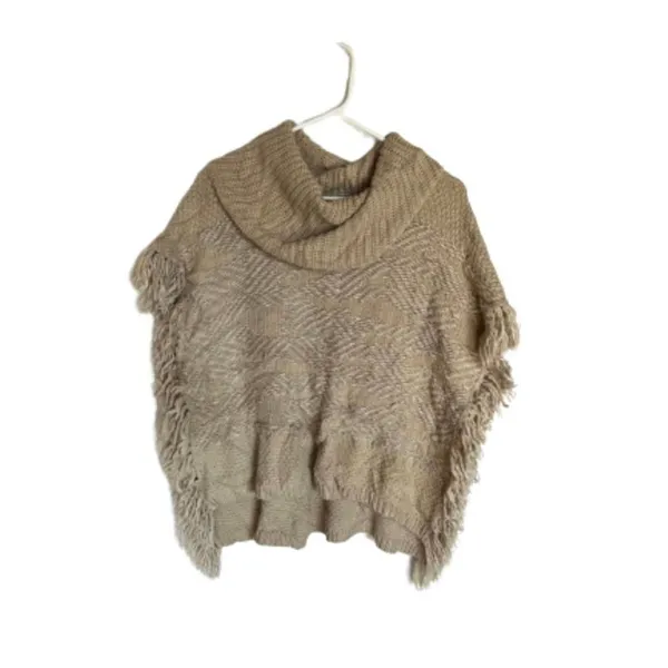 Lucky Brand wool blend fringed poncho sweater XS/S Textured Lagenlook Cozy Chic - Image 2