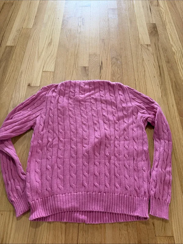 Polo Ralph Lauren Pink Cableknit Cotton Crewneck Sweater Sz L - Image 7