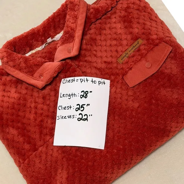 Simply Southern Sherpa Pullover Women's XL Rust Fleece Snap Neck Pocket Sweater - Image 7