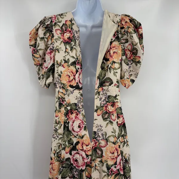 Olivaceous Floral Linen Dress Sz S Cottage Romantic Coquette English Garden - Image 6