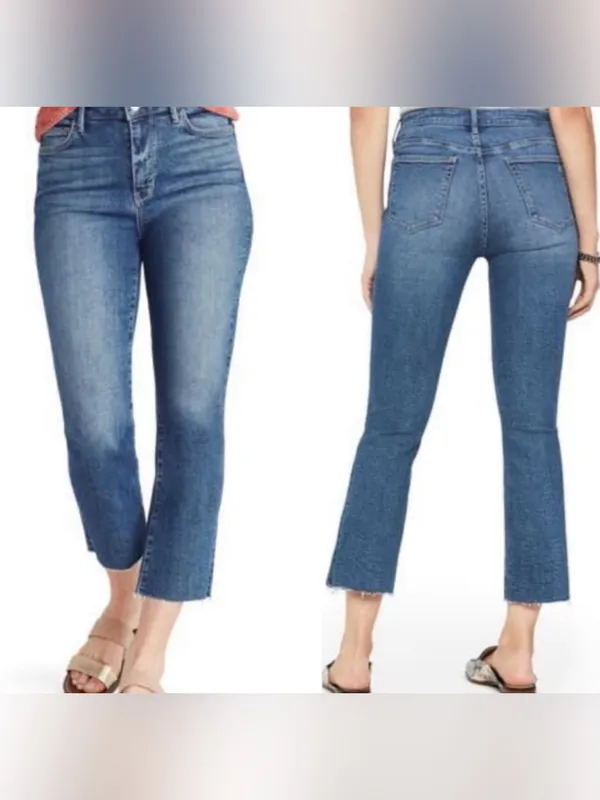 Sam Edelman The Stiletto High Rise Crop Boot Jeans Size 27 Medium Wash Raw Hem‎ - Image 2