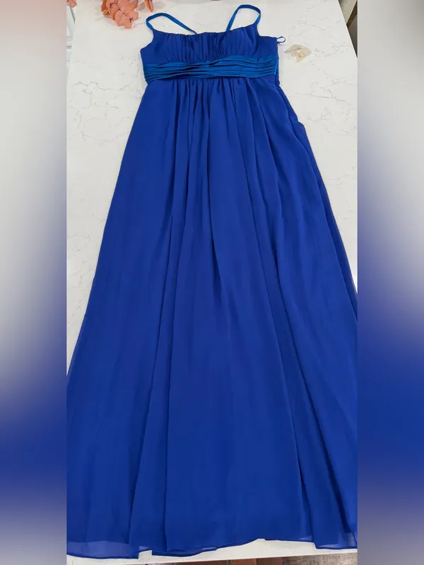 Elegant Blue Chiffon Maxi Dress with Satin Waistband - Image 2
