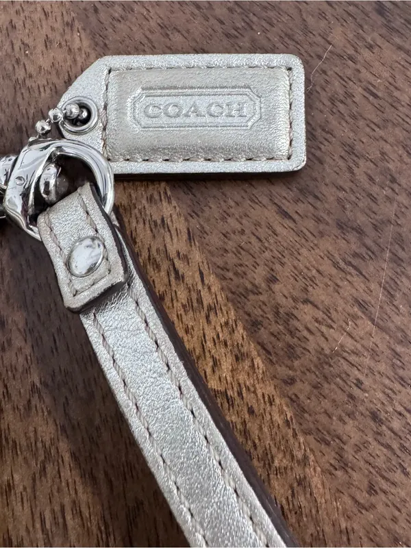 Coach Silver Pleated Leather Small Wristlet - Image 2