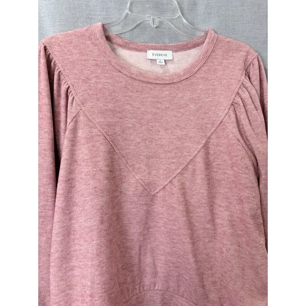 Evereve Rose Pink Chevron‎ Puff Sleeve Sweatshirt Knit Pullover Top L - Image 4