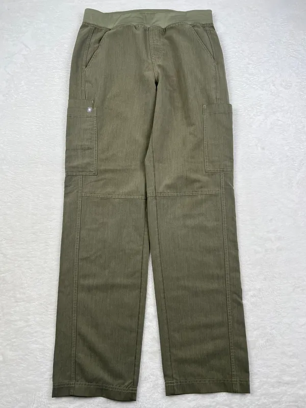 FIGS Heathered Olive Scrub Set Chisec Top Axiam Pants L/M PO1449 - Image 3