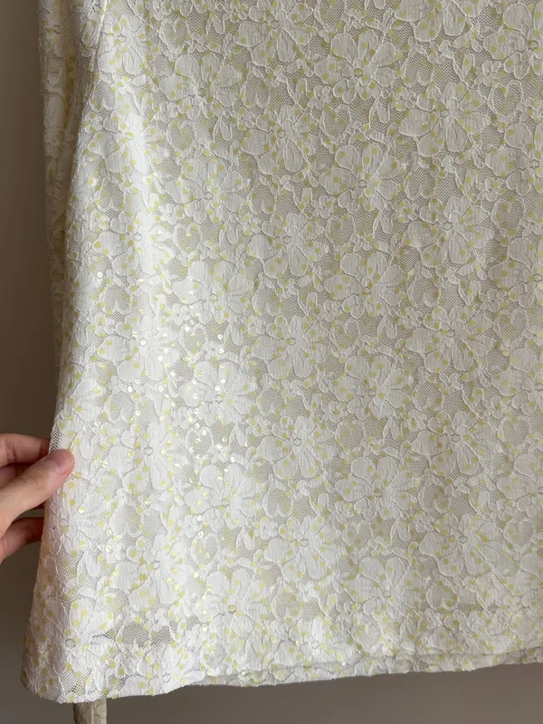 TEDDI Long Sleeve Floral Lace Sequin Blouse, White/Yellow, Size Small - Image 14