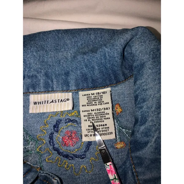 Vintage Embroidered Denim Shacket Shirt Jacket Beaded Floral Artwear Boho Size M - Image 10