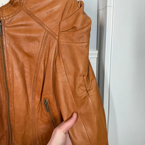 Vintage Hinge Seattle Womens Tan Leather Jacket Small Moto‎ Indie Grunge Rocker - Image 5