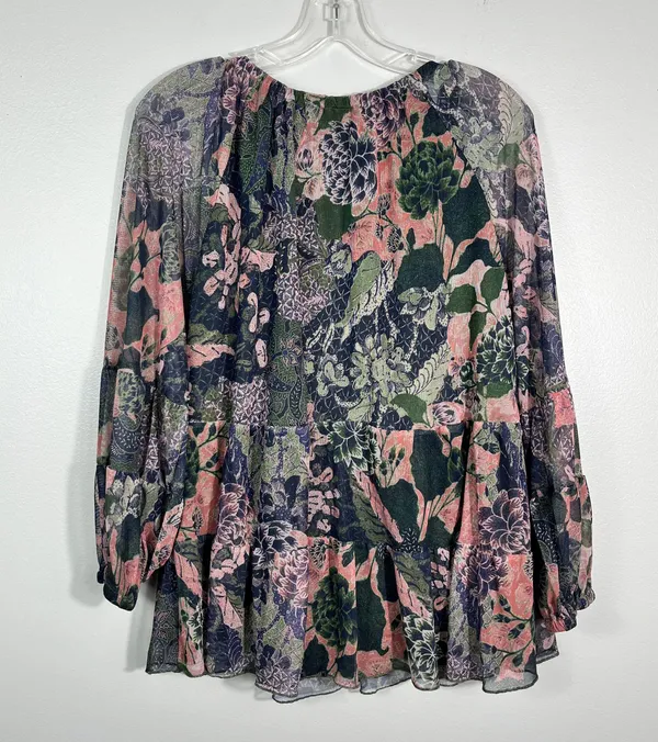 Terra & Sky Dark Mesh Floral Peplum Hem Babydoll Blouse Plus Size 0X 14W Fairy - Image 5