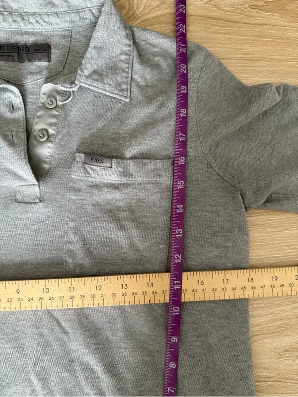 Figs Women's Medium Henley Polo Shirt Light Gray Pima Cotton - Image 6