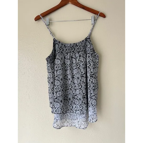 Faded Glory Black Floral Tiered Tank Top Size Small - Image 2