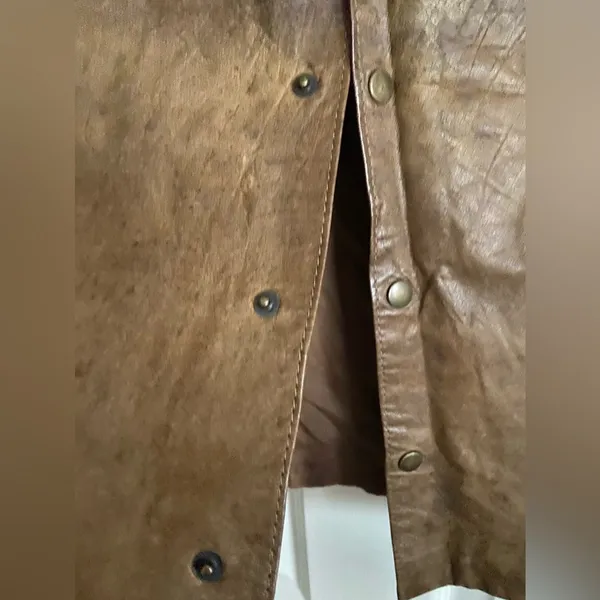 Brown Genuine Leather Midi Skirt High Waist Straight Size 9 Vintage - Image 7