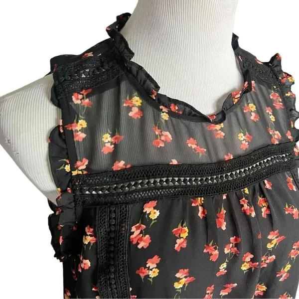 Womens ANA a.n.a. Lettuce Trim High Neckline Floral Print Sleeveless Top - Sz L - Image 2