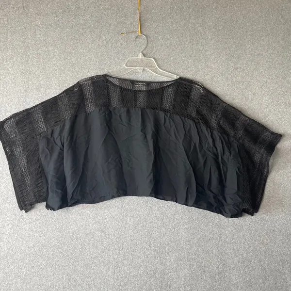 Zara Woman Black Mesh Panel Cropped Boxy Top Short‎ Sleeve Boat Neck Small - Image 2