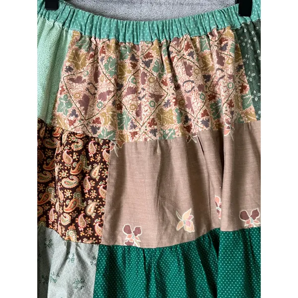 Vintage Homemade Patchwork Maxi Skirt Boho Prairie Cottagecore Peasant Tiered - Image 2