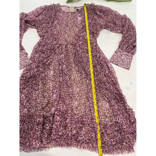 OPT XS Purple Floral Print Ruffle‎ Long Sleeve Mini Dress Bohemian - Image 5