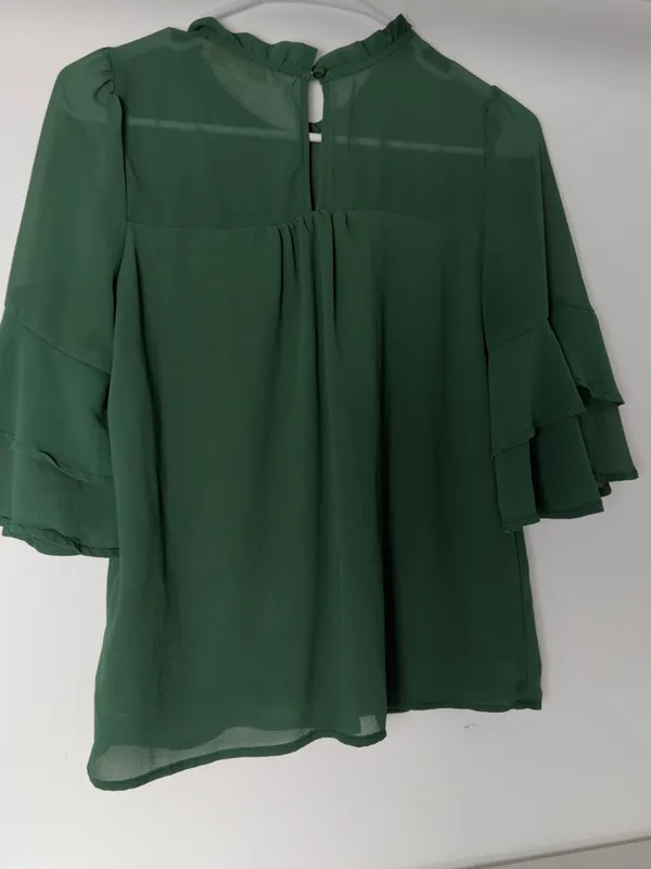 Ruffled Yoke Peasant Blouse in Forest Green - Image 5