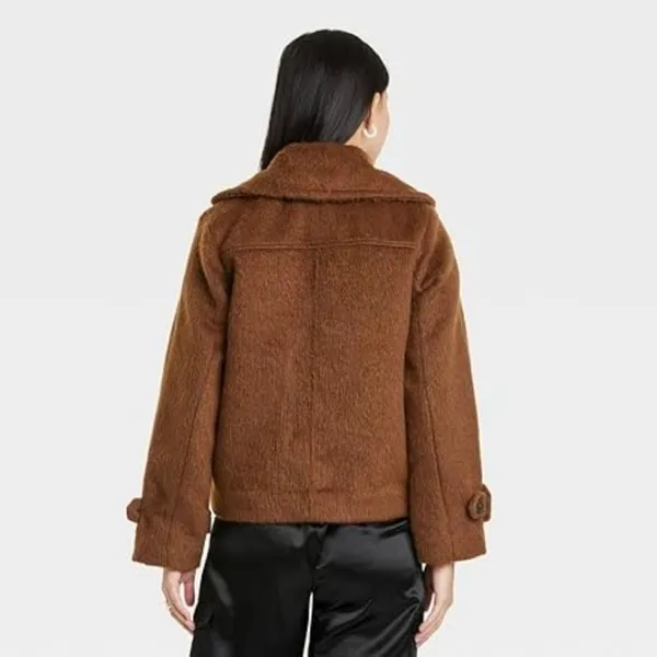 A New Day Womens Brown Button-Up Wool-Blend Jacket Size S - Image 2