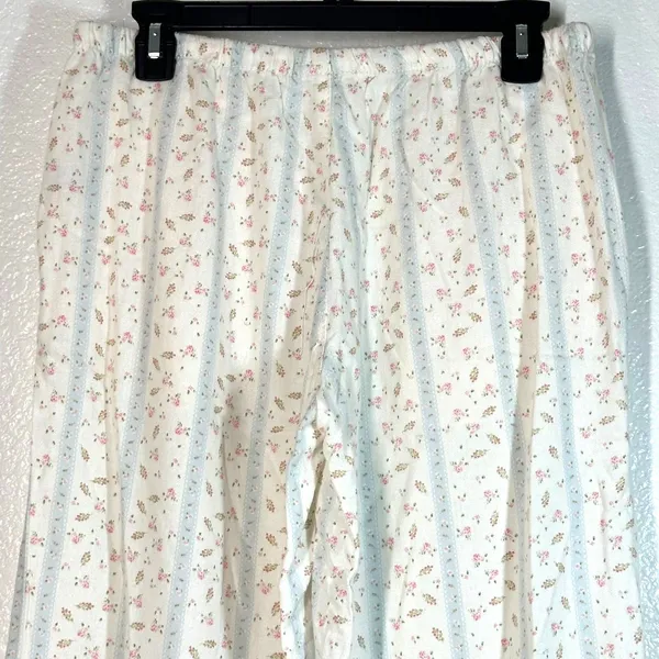 Cali 1850 Floral Stripe Wide Leg Linen Blend Pants M Pull on cottage core sweet - Image 3