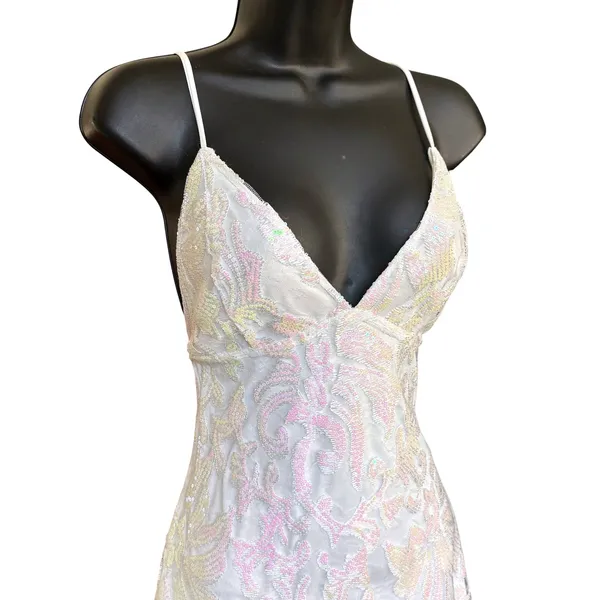 Lucy In the Sky Clarabelle‎ Iridescent Sequin Dress Sz S White Fairy Lace - Image 2