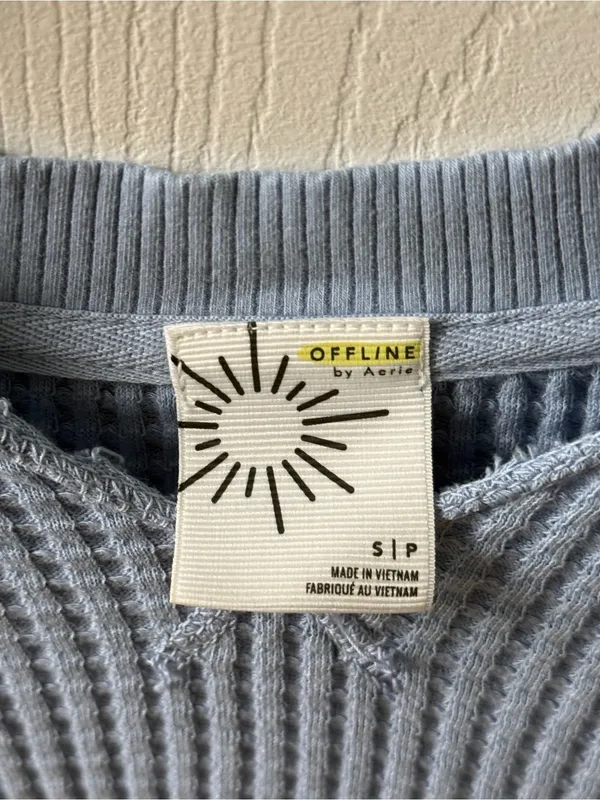 Aerie Offline Wow! Waffle Knit Notch Neck Long Sleeve in Monaco Blue - Image 4