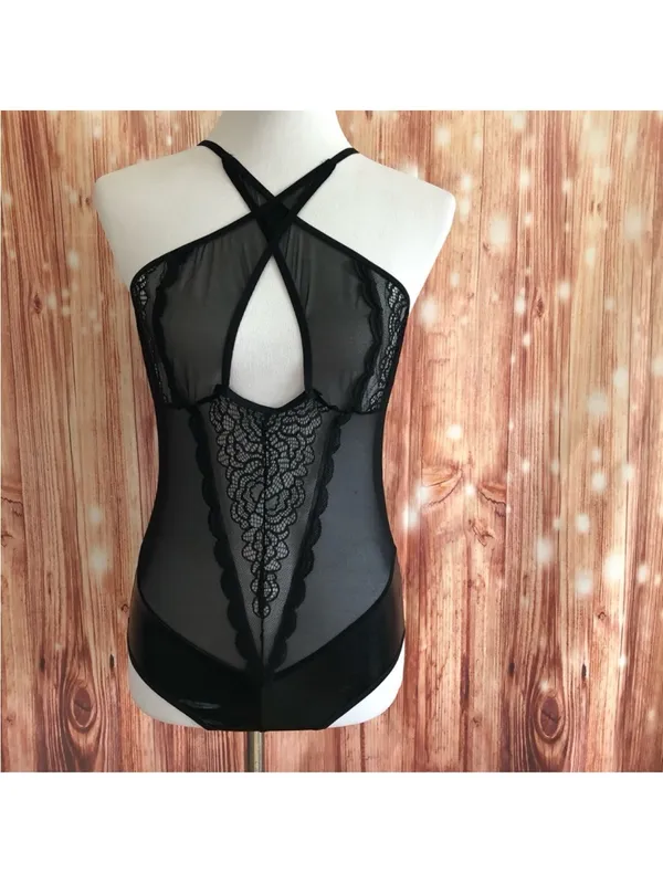 Pure Romance Black Lace And Mesh Bodysuit Lingerie OS NWOT - Image 2