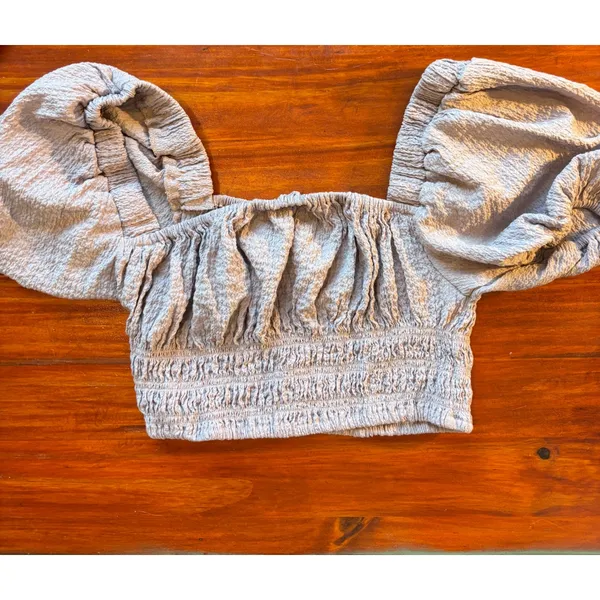 Urban Outfitters Smocked Puff Sleeve Crop Top Lavender Purple Square Neck Small - Image 3