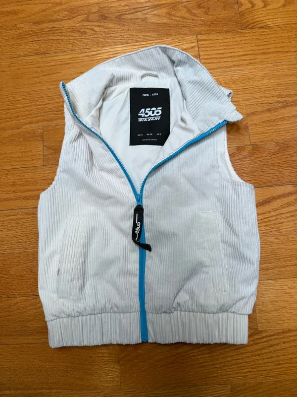 🙂ASOS White Corduroy Hooded Vest with Blue Trim - Image 2