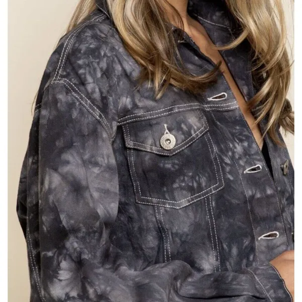 Pol Raw Edge Fringed Tie Dye Jacket sz medium - Image 3