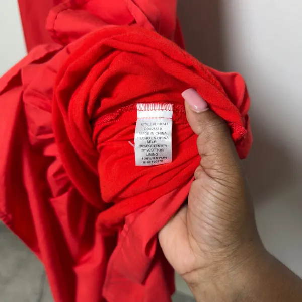 Entro Women Cotton Cottage Midi Dress Large Red‎ Tiered Square Neck Party Event - Image 2