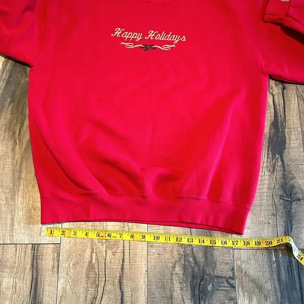 Lee Vintage 90s Happy Holidays Ugly Christmas Holiday Red Sweater Womens Large - Image 4