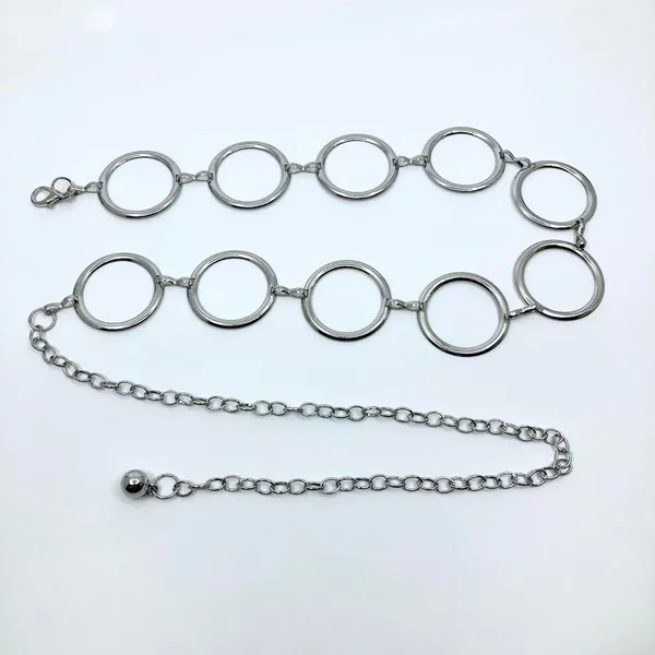 Y2K Minimalist Silver Open Circle Chain Belt, Fits 24.5–42 Inches, X7GA1229 - Image 6